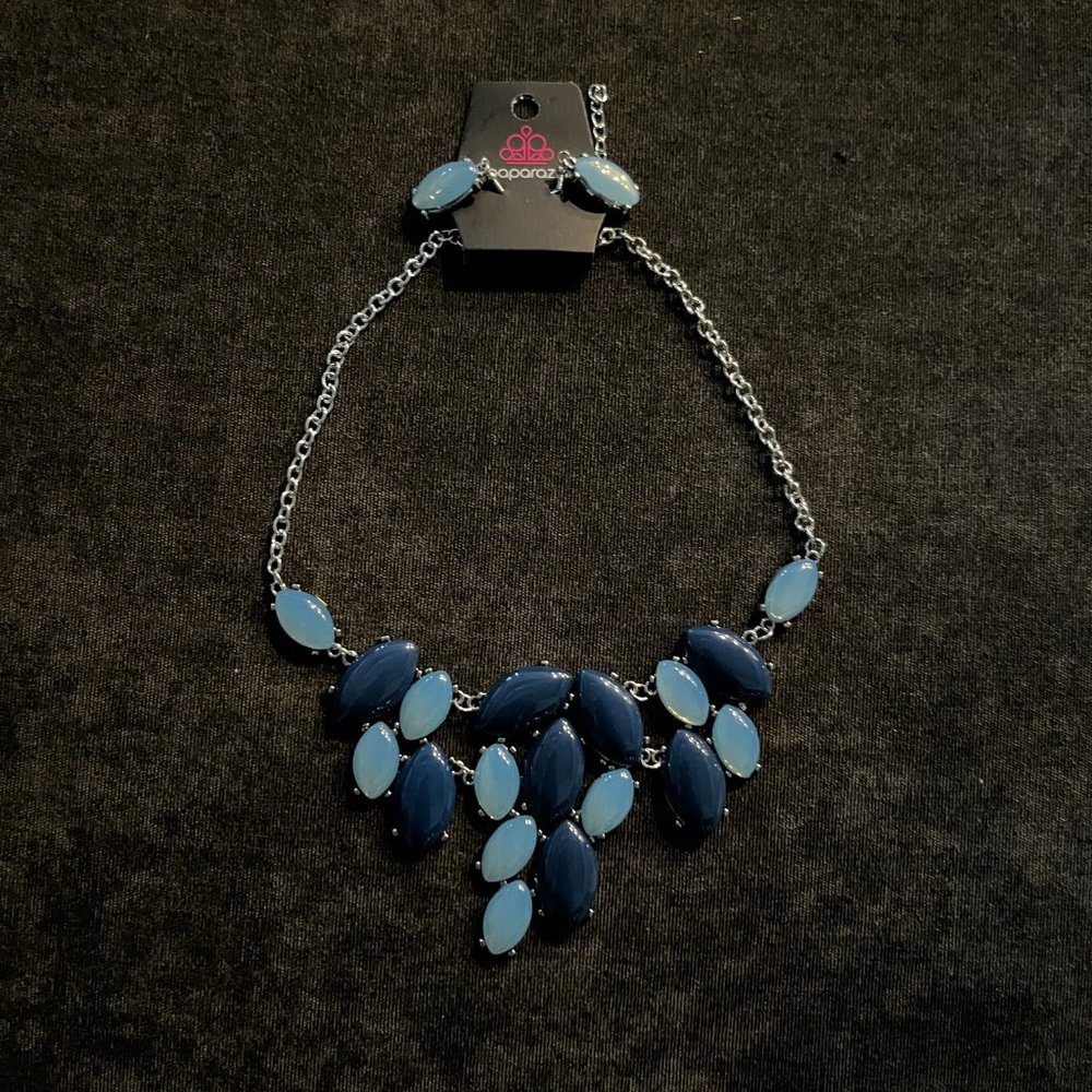 Never worn!  Paparazzi Date Night Nouveau Blue Necklace and Earrings